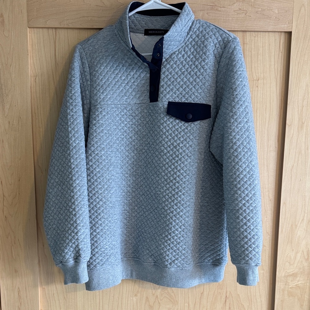 Women’s  Quilted Crewneck Sweater - Grey and Navy